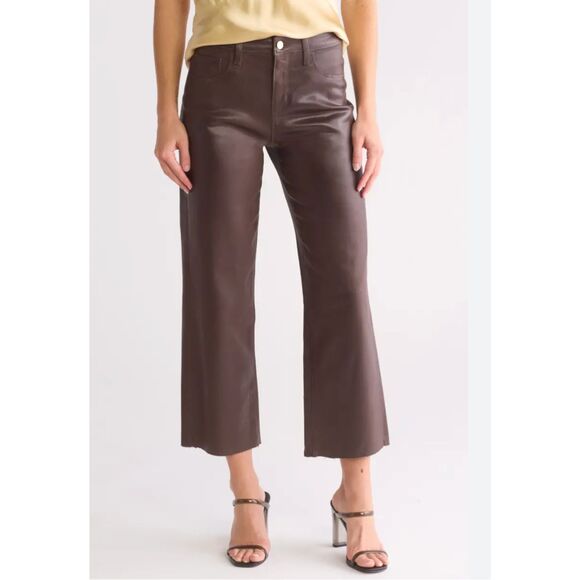 L'AGENCE Denim - L’Agence Wanda Raw Hem Coated Jeans 29 Espresso High Rise Crop Wide Leg